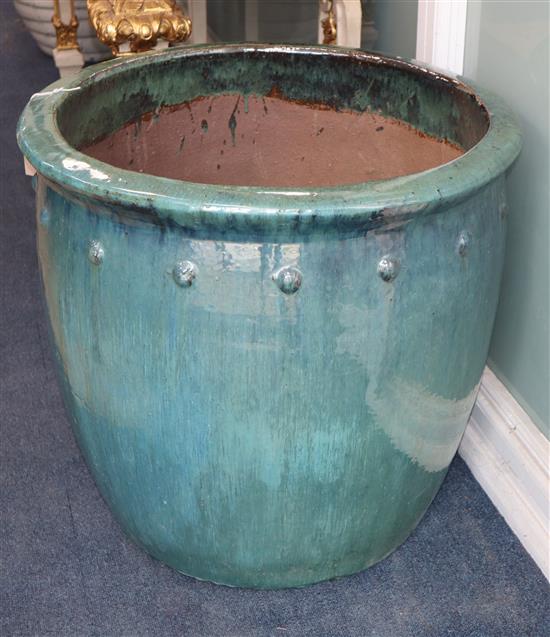 A large turquoise glazed garden planter H.58cm